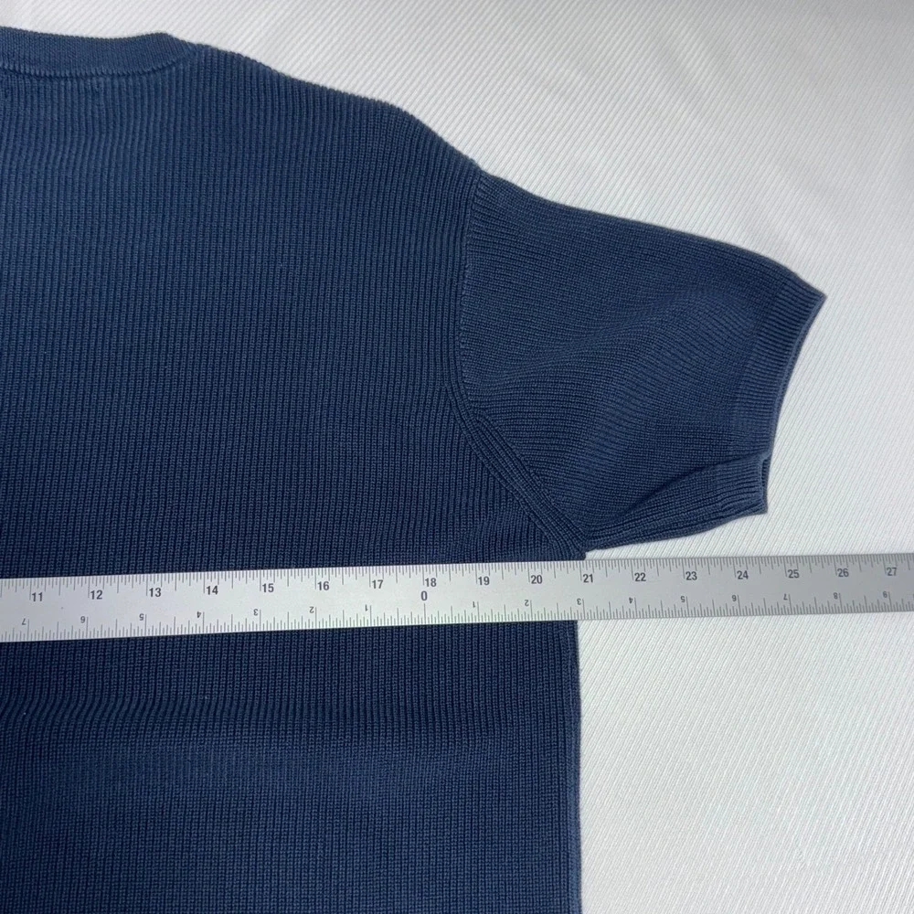 Zara Man Navy Blue Ribbed Short Sleeve Knit Crew‎ Neck Sweater Size Medium